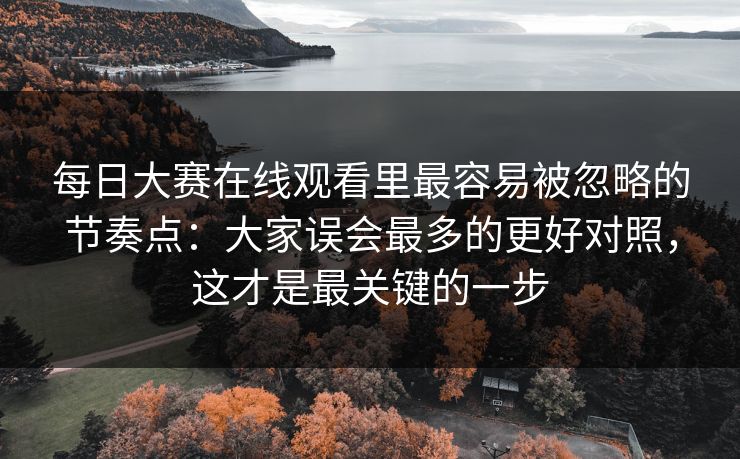 每日大赛在线观看里最容易被忽略的节奏点:大家误会最多的更好对照,这才是最关键的一步
